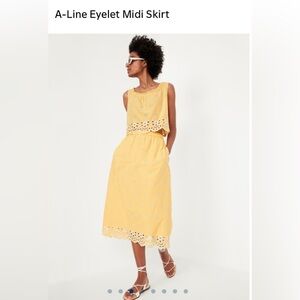 Old navy Yellow white golden aura Eyelet Midi Skirt size small NEW